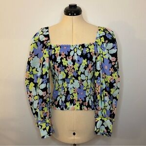 NWT Free People Ariana Crop Top in Retro Combo, Neon Multicolor Floral Ruffle, S